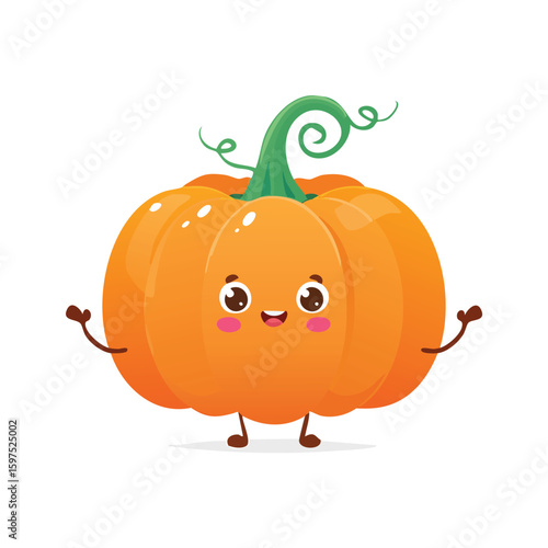 Pumpkin in cute cartoon character style with expressive face and limbs.