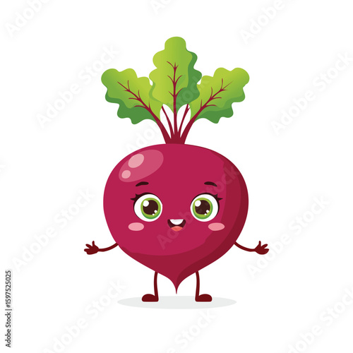 Beetroot in cute cartoon character style with expressive face and limbs.
