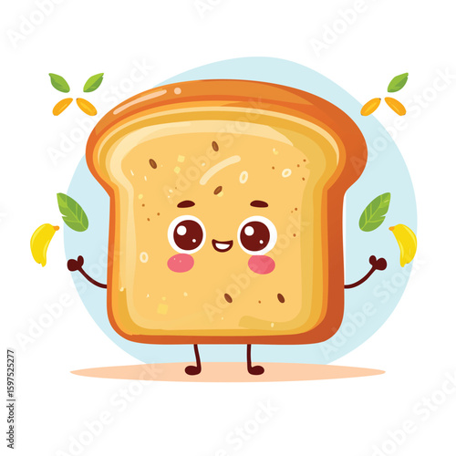 Banana Bread in cute cartoon character style with expressive face and limbs.