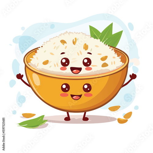 Biryani in cute cartoon character style with expressive face and limbs.