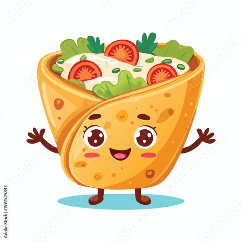 Chicken Enchiladas in cute cartoon character style with expressive face and limbs.