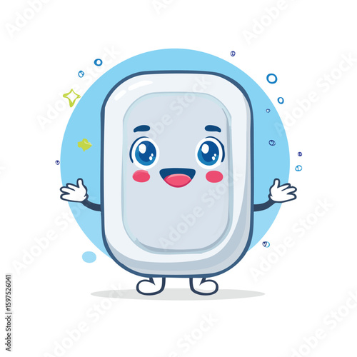 dish soap in cute cartoon character style with expressive face and limbs.