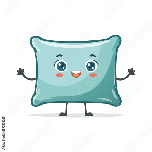 pillowcase in cute cartoon character style with expressive face and limbs.