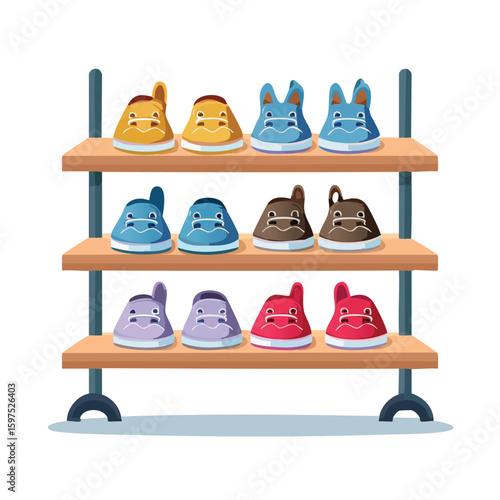 shoe rack in cute cartoon character style with expressive face and limbs.