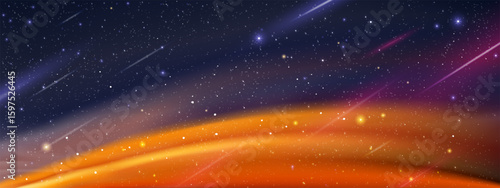 Sky Starry Night,Ramadan Background Sunset with stars,Beautiful Universe Space of Galaxy with Milky Way landscape.Vector Islamic for Ramadan Kareem,Eid Mubarak,Eid al adha,Eid al fitr