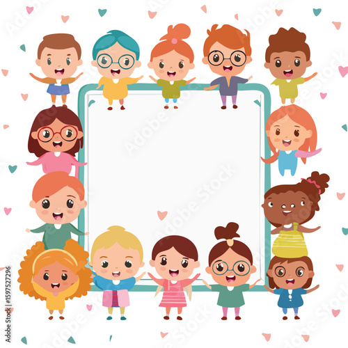 Wallpaper Mural Poster frame in cute cartoon character style with expressive face and limbs. Torontodigital.ca