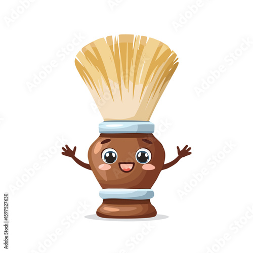 Shaving brush in cute cartoon character style with expressive face and limbs.