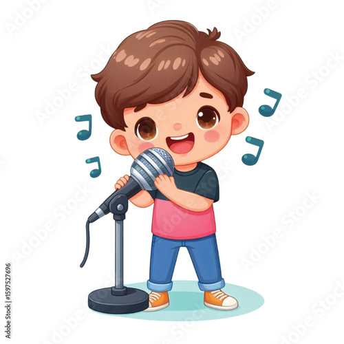 A boy singing song illustration transparent