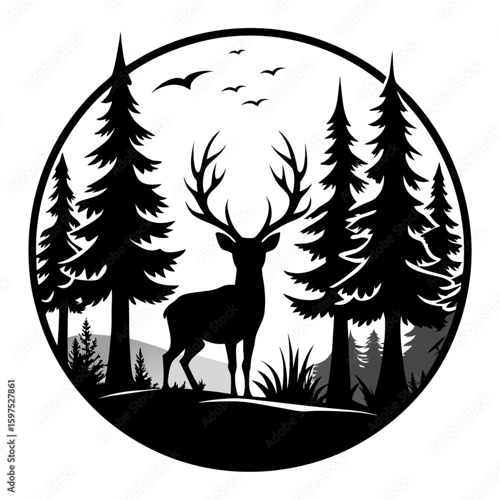 Obraz premium Nature Silhouette Deer & Trees