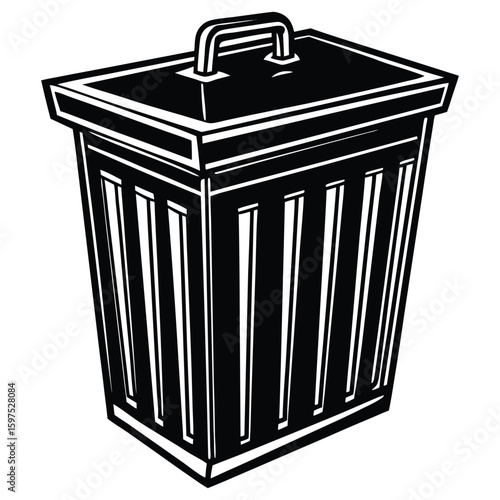 Black metal trash bin with black trash can design