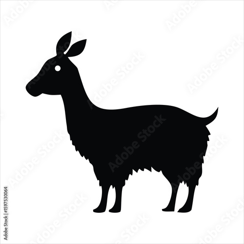 Black silhouette of a llama standing on a white background alpaca camelid