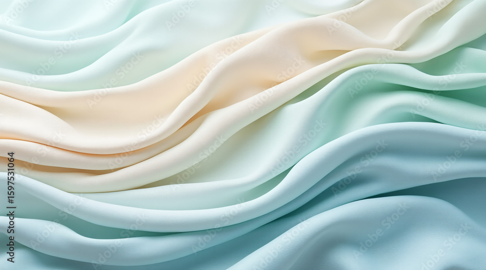 Obraz premium Soft Fabric Texture with Flowing Shades of Mint, Blue, and Creamy White Tones
