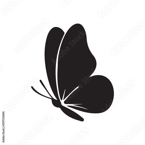 Black silhouette of a butterfly with wings spread on white background insect