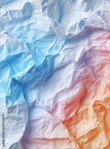 Wallpaper Mural Abstract crumpled paper texture, vibrant color gradients of light blue, white, and orange Torontodigital.ca