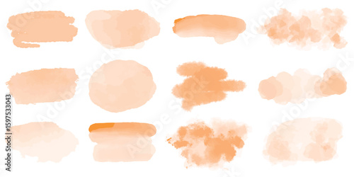 Autumn orange watercolor stains set. Abstract warm fall blots. Semi-transparent paint splashes for autumn mood and atmosphere, vector elements