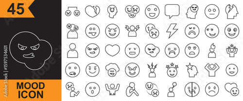 Mood  icon.  Vector for  happy, sad, excited, calm, angry, tired, stressed etc. Vector illustration . Isolated on white background. EPS 10