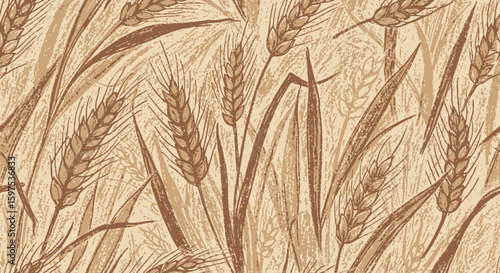 Wheat field illustration pattern background seamless organic texture harvest agriculture art design drawing 100