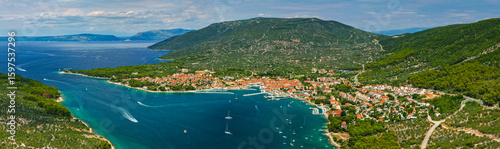Canvastavla Aerial panorama of old town Cres on Cres island, popular travel destinations to