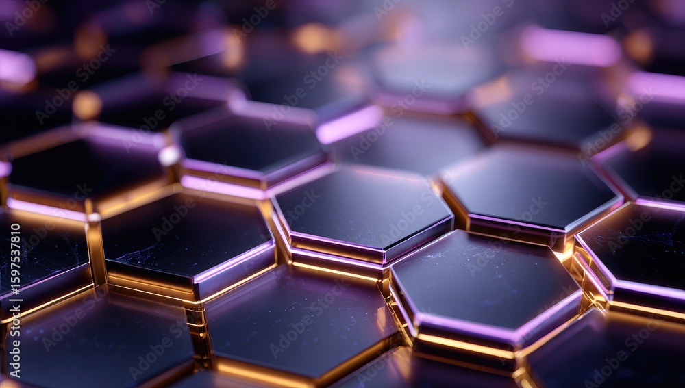 Obraz premium Hexagonal metallic grid, deep purple and gold