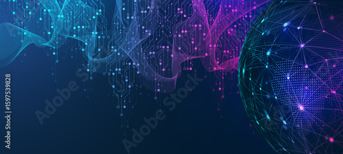 Modern technology circuit board texture background design. Quantum computer technologies concepts, large data processing. Futuristic blue circuit board background. Minimal vector motherboard