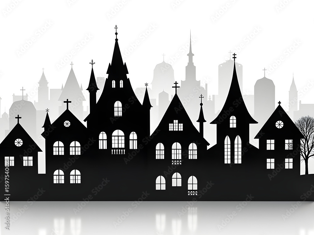 Fototapeta premium Black and White Cityscape Silhouette