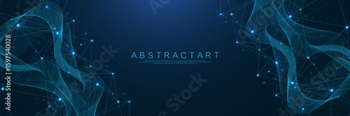 Global network connection concept. Big data visualization. Social network communication in the global computer networks. Internet technology. Business. Science. Vector illustration