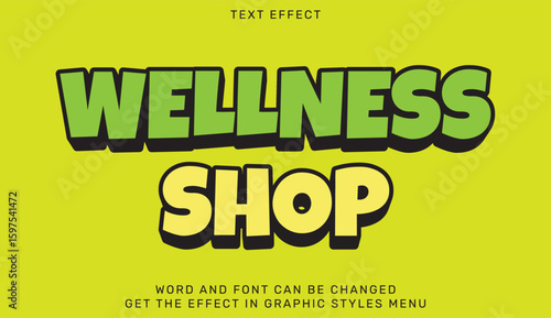 Wellness shop text effect in playful green and yellow design