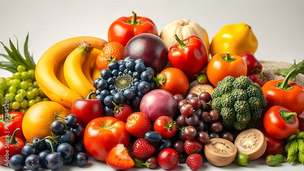 A colorful arrangement of fresh fruits and vegetables, showcasing natural vibrancy and healthy abundance. A colorful arrangement of fresh fruits and vegetables, showcasing natural vibrancy and healthy abundance.