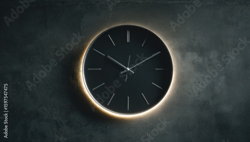 Wallpaper Mural Black wall clock with glowing edge on dark concrete Torontodigital.ca