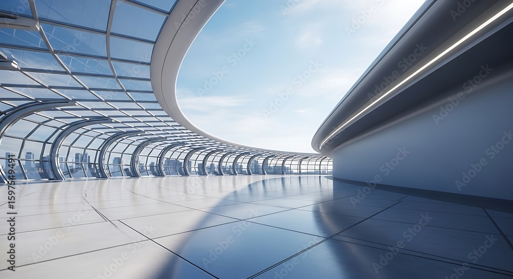 Obraz premium Modern curved architectural space with large glass windows