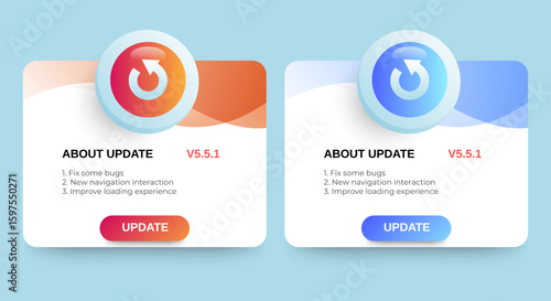 Upgrade available banner notification pop up design with red and blue background. app update. User-friendly design materials. isolated background. vector