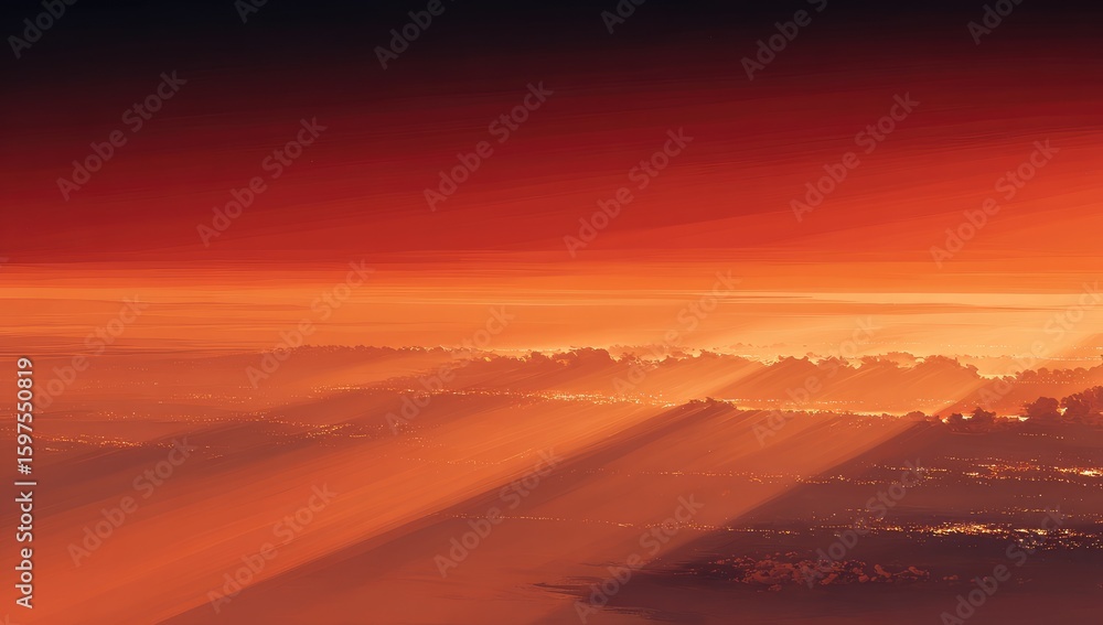 Obraz premium Aerial sunset view of city through mist