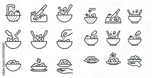 Culinary and kitchen outline icons set – line, cooking, recipe and meal prep symbols