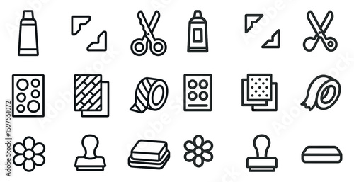 Craft and diy outline icons set – creative, handicraft, design symbols