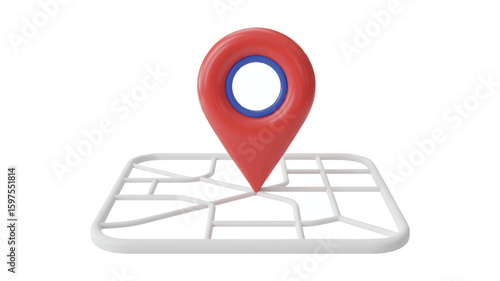A 3D illustration of a red location pin marker on a white map interface.