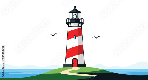 Iconic lighthouse guiding ships safely across the ocean waters