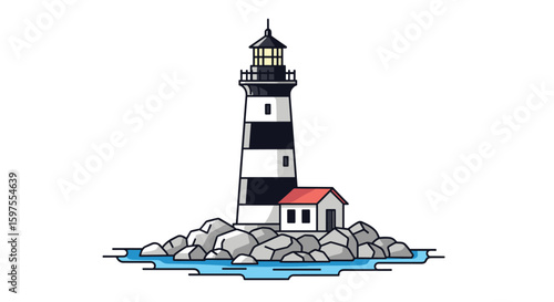 An iconic maritime navigation tower guiding ships safely through coastal waters