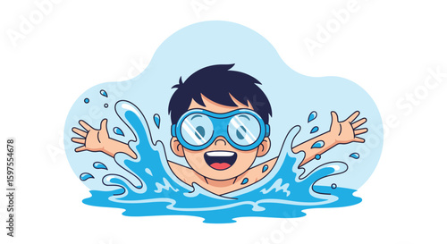 Happy boy swimming underwater enjoying splashing water activities fun summer beach resort