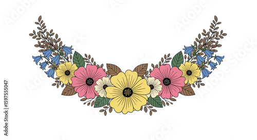 Floral wreath design elements delicate blossom arrangement spring summer celebration wedding party event occasion decorative accents