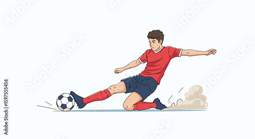 Dynamic soccer player executes powerful slide tackle during intense match action