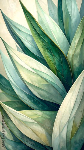 A close-up view of layered green and blue leaves, showcasing natural beauty and texture.