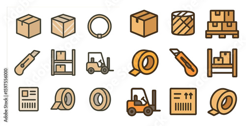 Packaging and shipping icons set – flat, solid, logistics and box symbols