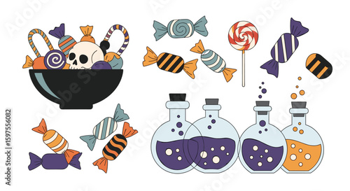 Spooky halloween candy and potion collection for your festive designs
