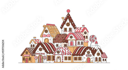 Charming european village scene featuring quaint houses and rooftops detailed illustration