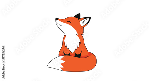 Adorable cartoon fox sits contentedly with eyes closed enjoying a peaceful moment