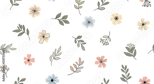 Delicate pastel floral background with scattered botanical elements