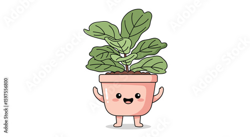 Adorable fiddle leaf fig plant character enjoying sunshine and growth opportunities