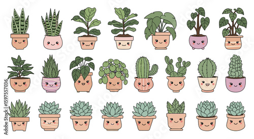 Cute kawaii pixel art indoor plant collection for home decor and digital designs