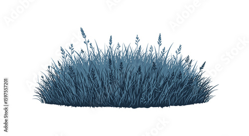 A detailed depiction of a lush clump of blue-green grass