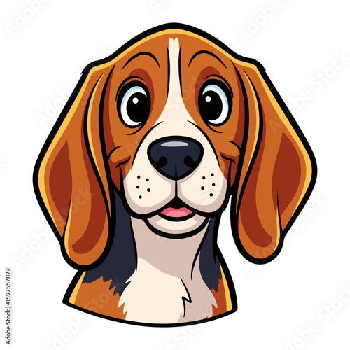 Beagle flat vector, colored cartoon with line art and white background. AI generated image.